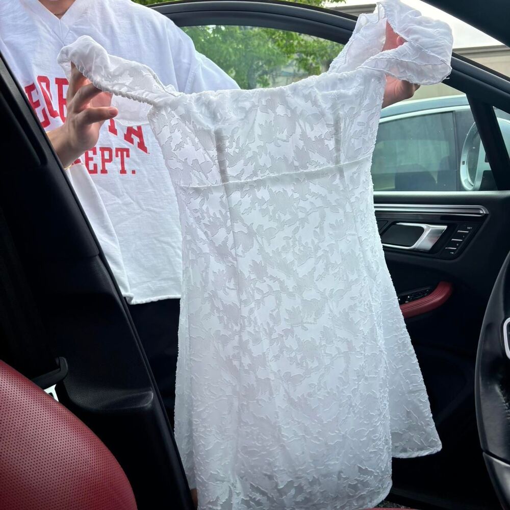 NWT WILD FABLE Women's White Floral Detailed Puff Sleeve Dress
